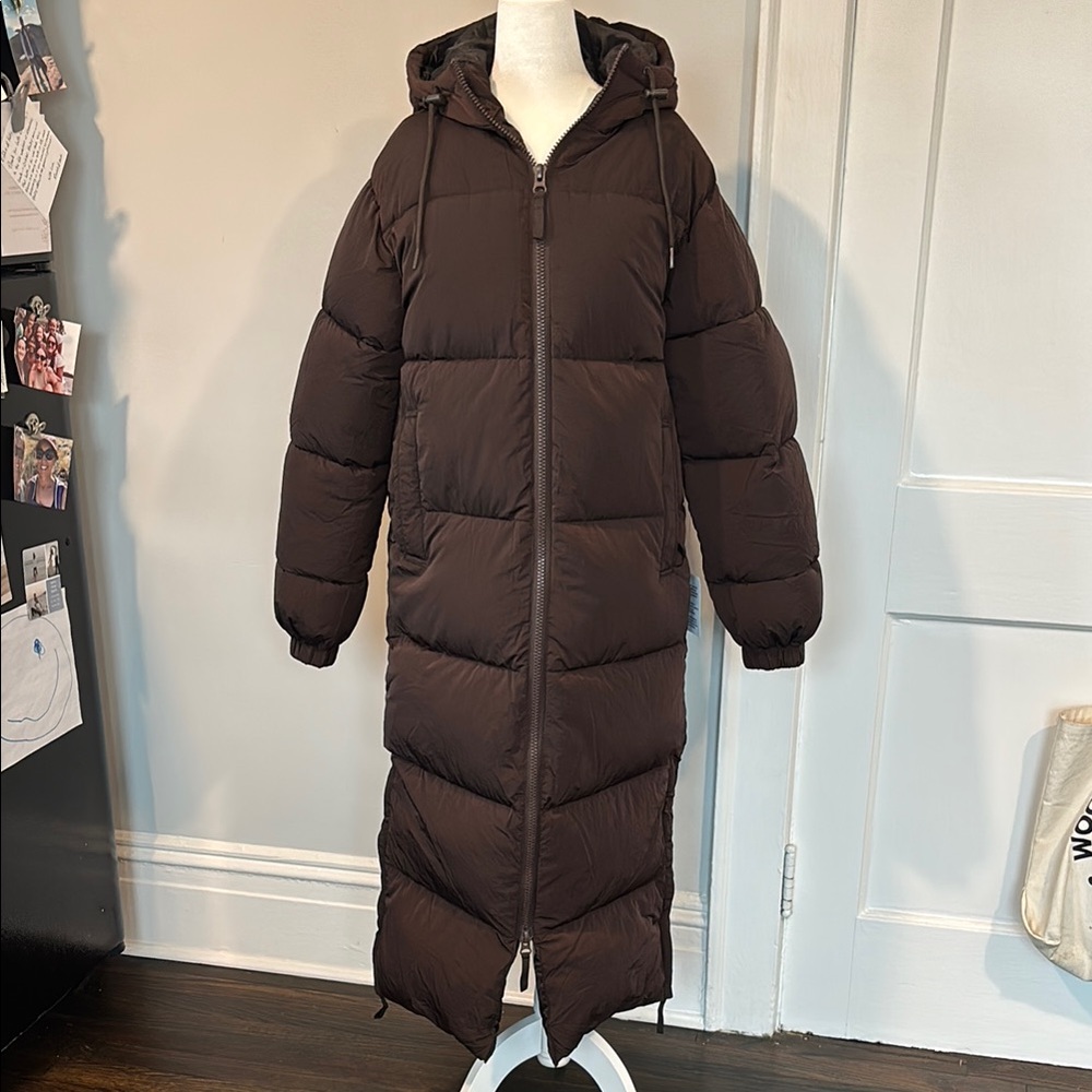 Topshop Brown Quilted Puffer Jacket with High Collar